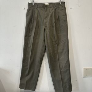 LL Bean Mens Chino Pants Flat Front 35x32 Olive Green Cotton Dress Casual